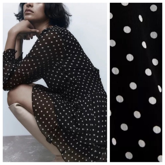 NWT Polka Dot Print Short Dress With Ruffles. Size M. - Picture 2 of 9